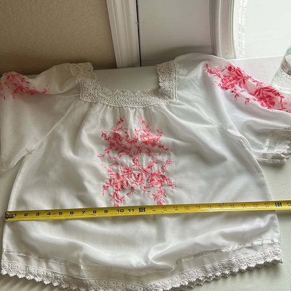 White With Pink Embroidered Floral Design Blouse - Picture 9 of 10